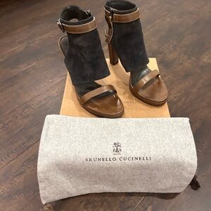 Brunello Cucinelli Grey and Brown Heeled Sandals